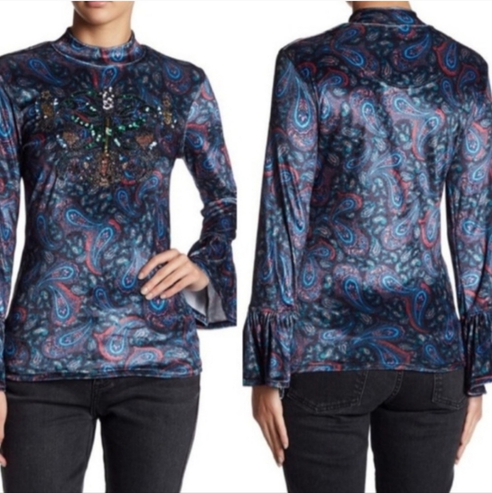 Free People We the Free Velvet Sequin Paisley Top Small